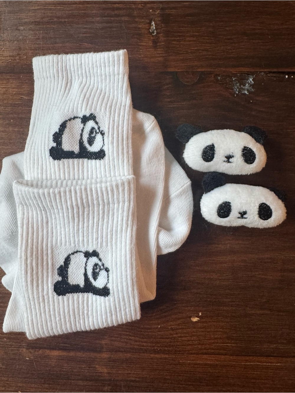 Adult Panda Bear Socks & Plush Hair Clips Set Kawaii Black White